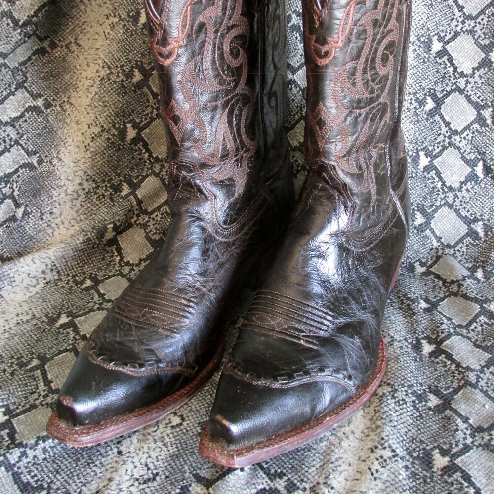 Vintage Tony Lama Dark Chocolate Leather Cowboy Boots size 8 1/2 B